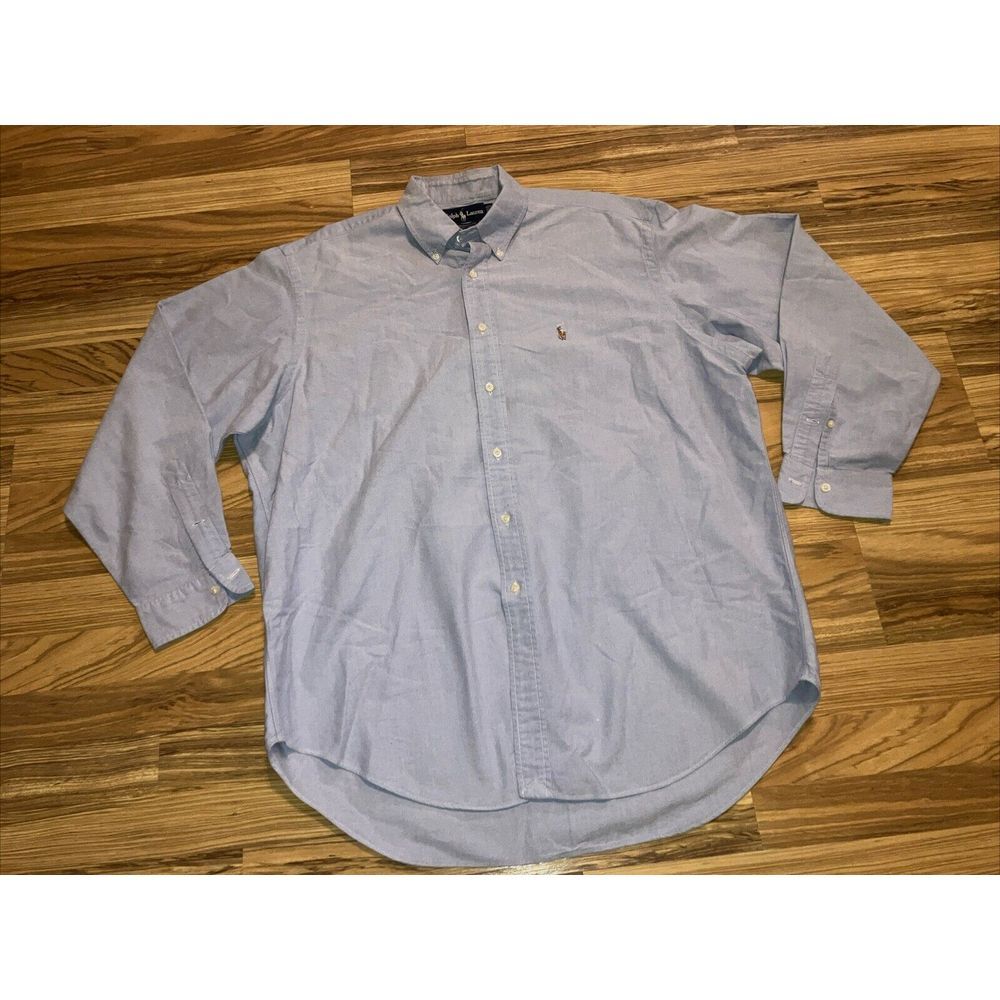 Ralph Lauren Shirt Mens 17.-35 Yarmouth Button Up Blue Solid Long Sleeve Casual